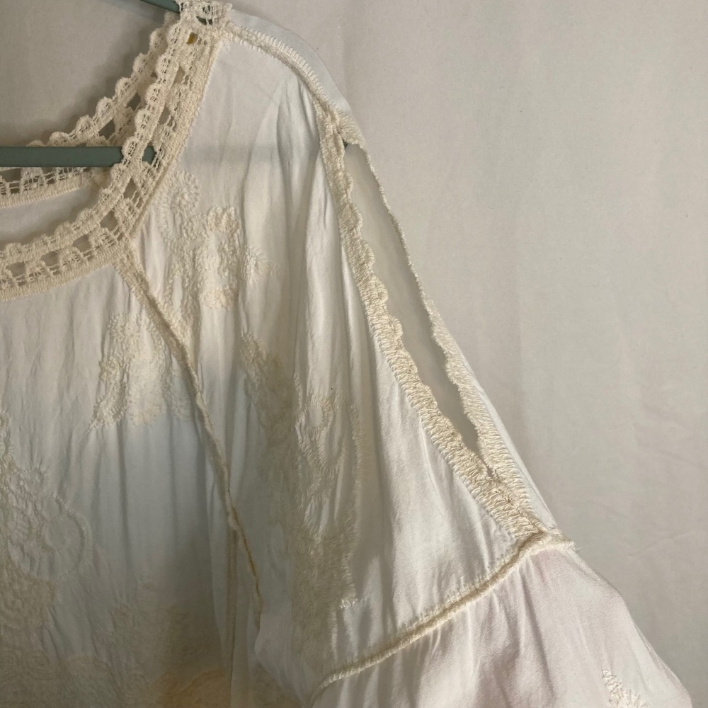 White Boho Lace Embroidered Bell Sleeve Blouse Top Democracy L Fairycore Prairie - Picture 6 of 12